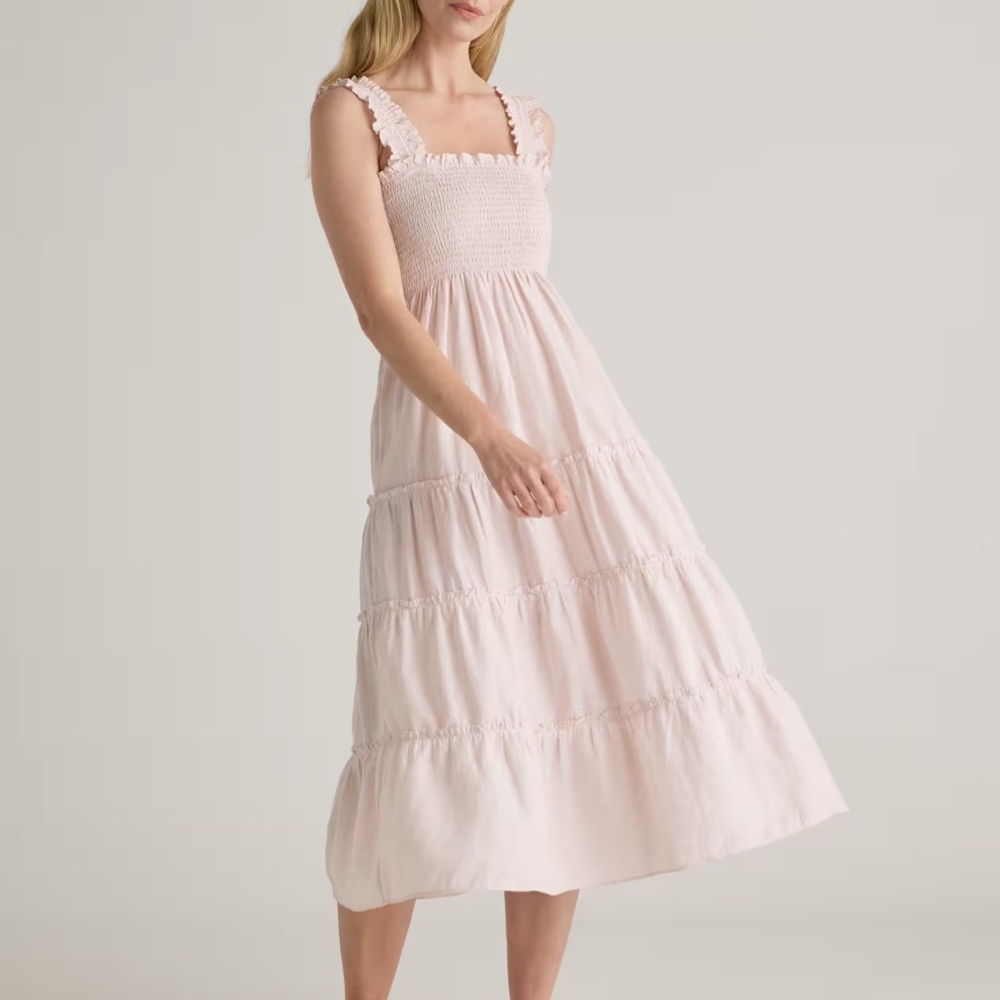 Quince Pale Pink Smocked Midi Dress